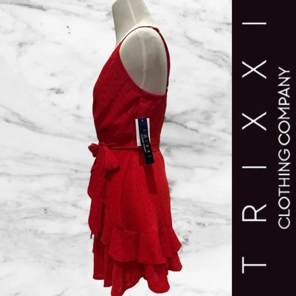 NWT Trixxi Printed Red Ruffled Fit & Flare Dress, Size S, MSRP‎ $59 - Picture 5 of 9